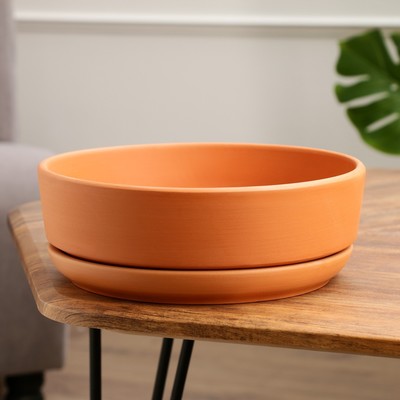 Горшок - бонсайница «Огма» для кактусов и сукулентов, 3 л, d=26 см, h=8 см, керамика, с поддоном, цвет терракот