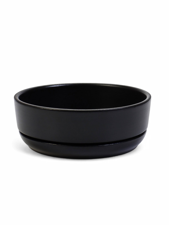 Горшок - бонсайница «Огма» для кактусов и суккулентов, 1.4 л, d=18 см, h=6.5 см, керамика, с поддоном, чёрный - Фото 1