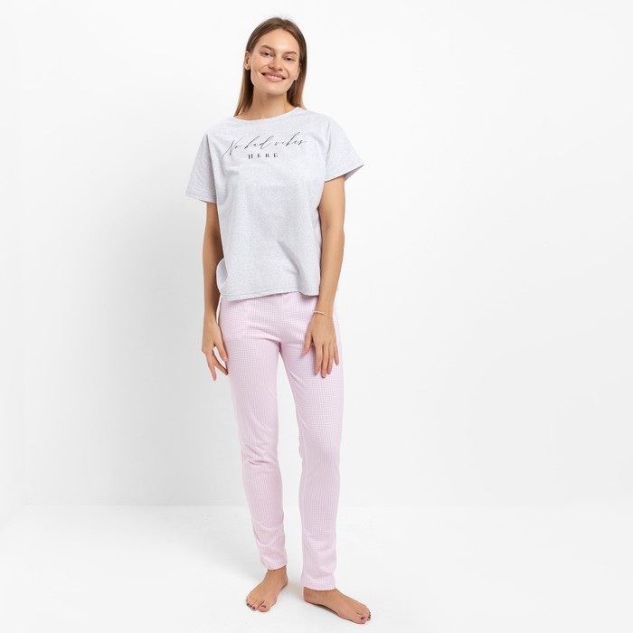 Комплект домашний женский (футболка/брюки), цвет серый, размер 44 - Фото 1
