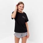 Комплект женский домашний (футболка/шорты), цвет чёрный, размер 50 - Фото 4