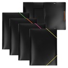 Папка на резинке А4, 500 мкм, Calligrata, корешок 15 мм, чёрная, МИКС (неоновые цветные резинки) - Фото 1