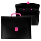 Папка портфель А4, 700 мкм, 1 отделение, Calligrata, черный с розовыми элементами отделки - Фото 1