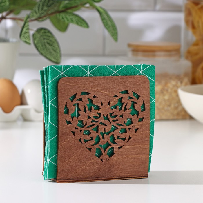 Салфетница деревянная «От чистого сердца», 12×12×5,5 см, цвет коричневый