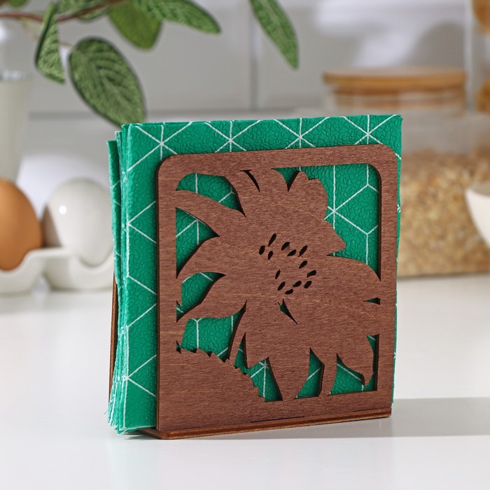 Салфетница деревянная «Цветущее настроение», 12×12×5,5 см, цвет коричневый - Фото 1