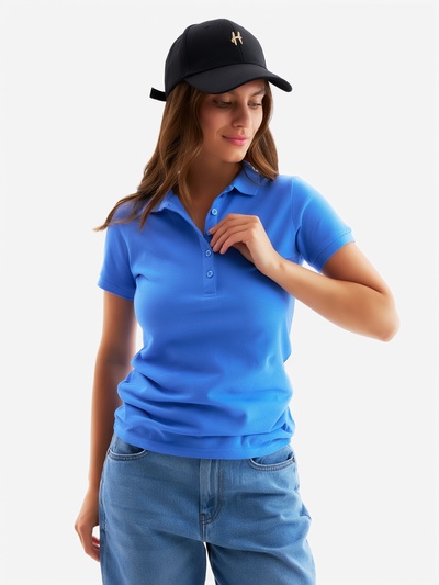 Футболка поло женская MINAKU: Basic line, васильковая, размер 42