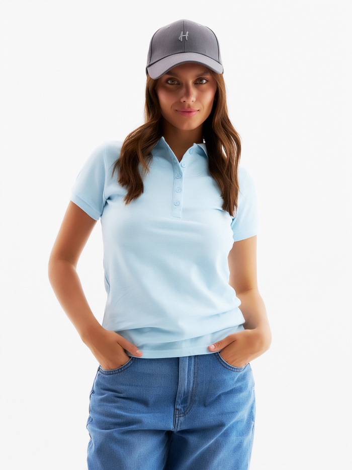 Футболка поло женская MINAKU REGULAR FIT: голубая, р-р 42 - Фото 1