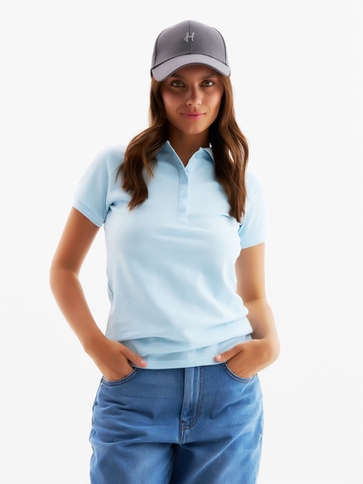Футболка поло женская MINAKU: Basic line, голубая, размер 50