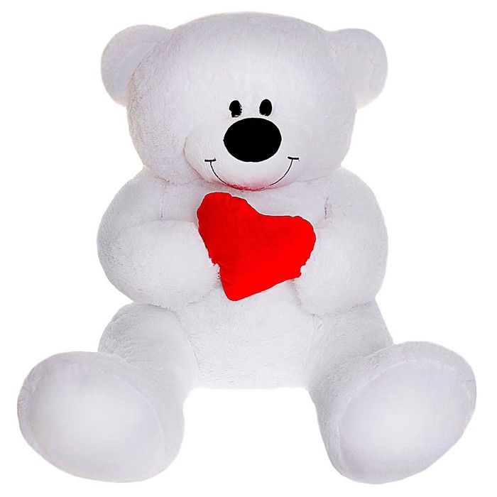 Мягкая игрушка «Мишка» с сердцем, 105 см, цвет белый - Фото 1