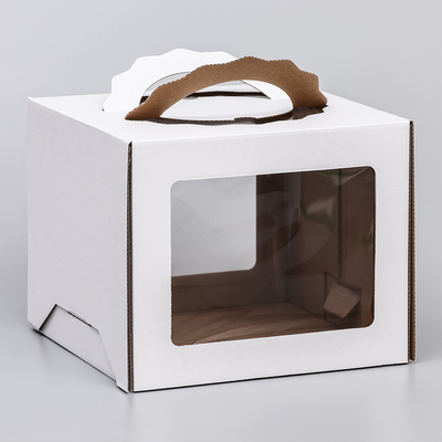Коробка под торт 3 окна, с ручками, белая, 24 х 24 х 20 см