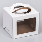 Коробка под торт 3 окна, с ручками, белая, 24 х 24 х 20 см - Фото 2