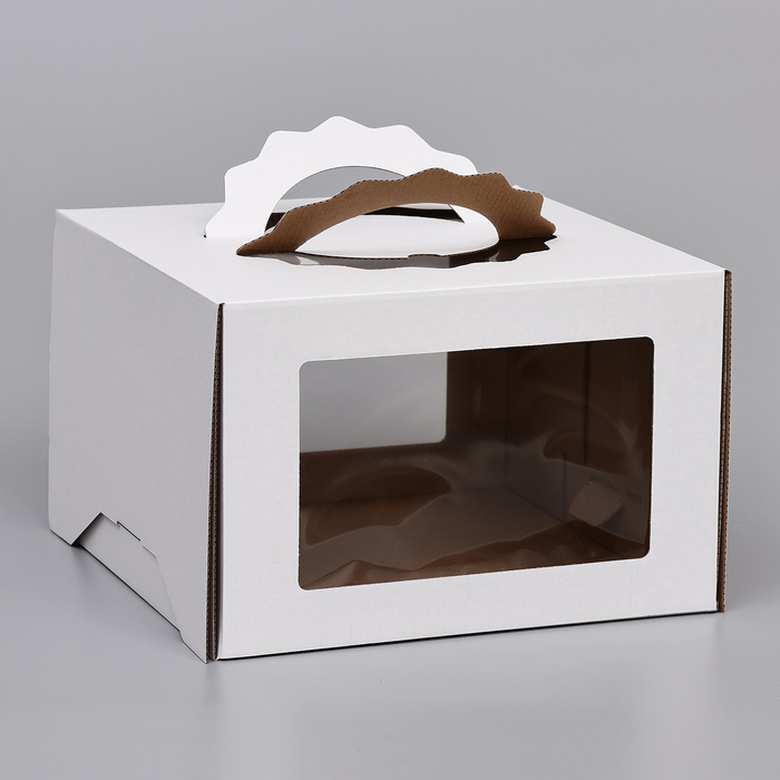 Коробка под торт 3 окна, с ручками, белая, 30 х 30 х 20 см
