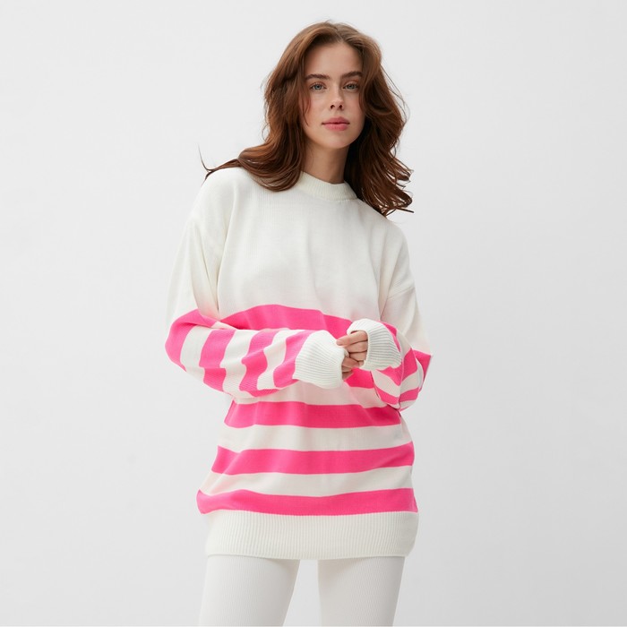 Джемпер женский MINAKU: Casual Collection цвет экрю/фуксия, размер 50 - Фото 1