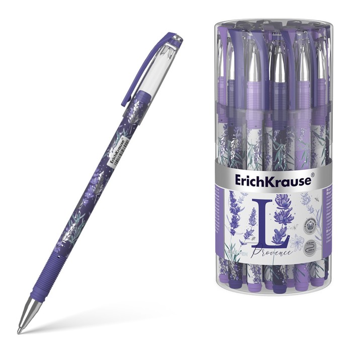Ручка шариковая ErichKrause Lavender Stick, резиновый упор, узел 0.7 мм, чернила синие, длина линии письма 2000 метров, МИКС - Фото 1