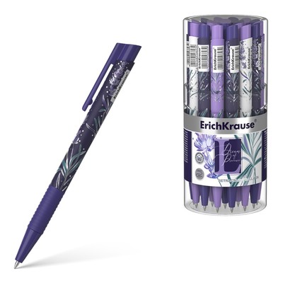 Ручка шариковая автоматическая ErichKrause Lavender Matic&Grip, резиновый упор, узел 0.7 мм, чернила синие, длина линии письма 1 200 метров, МИКС