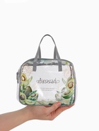 Косметичка - сумка на молнии для бассейна, с ручками, с принтом, серая - Фото 3