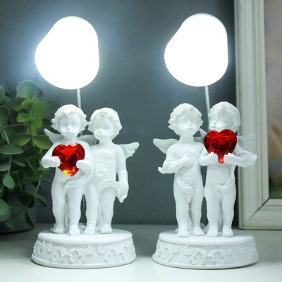 Фигурка светящаяся «Лампа - ангелы с сердцем», белый, полистоун, 7.5×7.5×18 см, МИКС