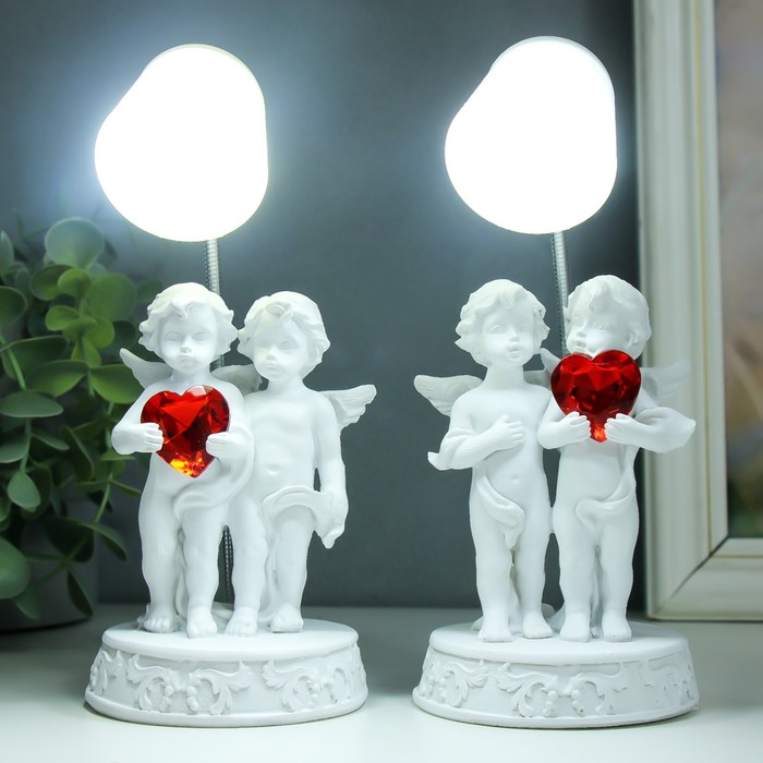 Фигурка светящаяся «Лампа - ангелы с сердцем», белый, полистоун, 7.5×7.5×18 см, МИКС - Фото 1