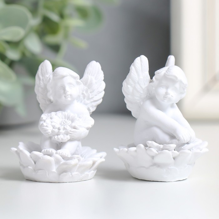 Фигурка полистоун «Белый ангел на цветке», 3.6×3.7×5 см, МИКС - Фото 1