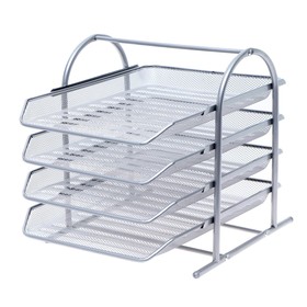 УЦЕНКА Лоток горизонтальный для бумаг 4 отделения, сетка металл, серая 9490355