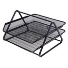 УЦЕНКА Лоток для бумаг горизонтальный, 2 отделения, в сетку, чёрный - Фото 1