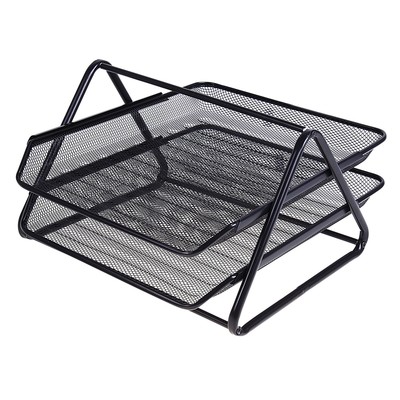 УЦЕНКА Лоток для бумаг горизонтальный, 2 отделения, в сетку, чёрный