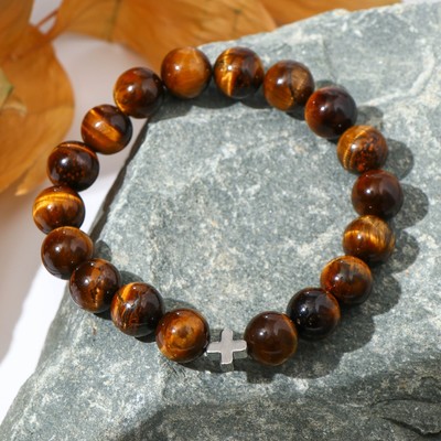 Чётки-браслет «Тигровый глаз», 18 бусин, с крестиком