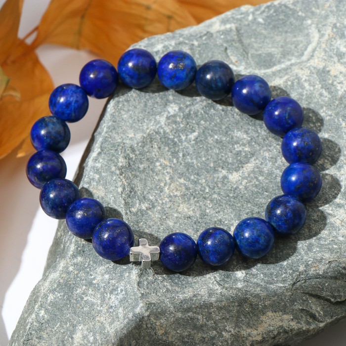 Чётки - браслет «Лазурит», 18 бусин, с крестиком, синие - Фото 1