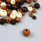 Набор деревянных бусин со шнуром "Астра" 6,8,10,12мм, 90 шт, натуральный микс - фото 23286847
