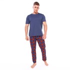 Комплект домашний мужской (футболка/брюки), цвет синий/красный, размер 50 - фото 319243101