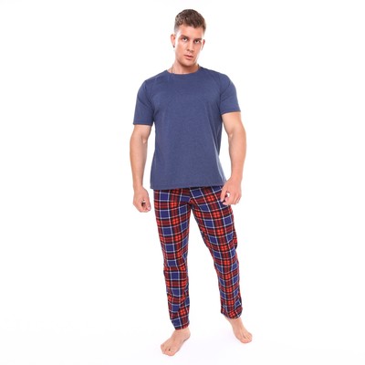 Комплект домашний мужской (футболка/брюки), цвет синий/красный, размер 50