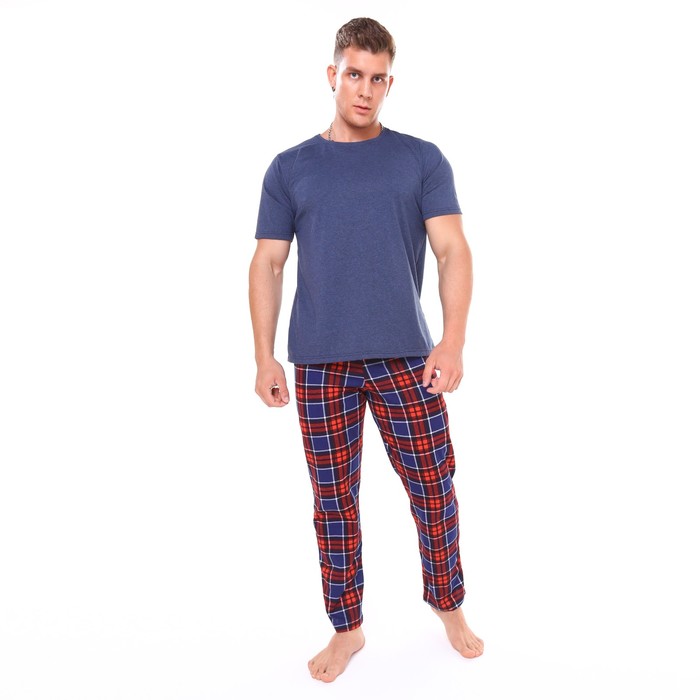 Комплект домашний мужской (футболка/брюки), цвет синий/красный, размер 52