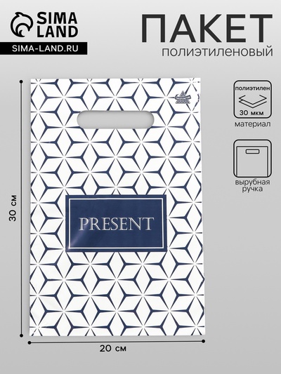 Пакет «Презент стиль», полиэтиленовый с вырубной ручкой, 20×30 см, 30 мкм