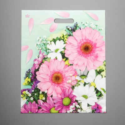 Пакет «Нежные герберы», полиэтиленовый с вырубной ручкой, 38×45 см, 60 мкм