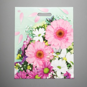 Пакет «Нежные герберы», полиэтиленовый с вырубной ручкой, 38?45 см, 60 мкм (комплект 50 шт)