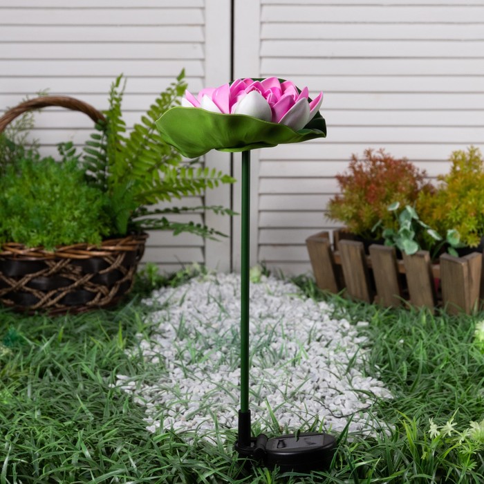 Садовый светильник на солнечной батарее «Лотос», 70 см, 1 LED, свечение тёплое белое - фото 1898831362