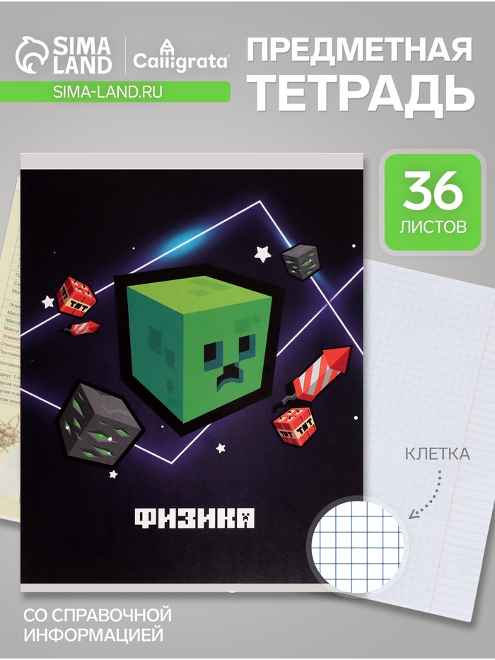 Предметная тетрадь по физике Calligrata «Пиксели», 36 листов, в клетку, со справочным материалом, обложка из мелованного картона - Фото 1
