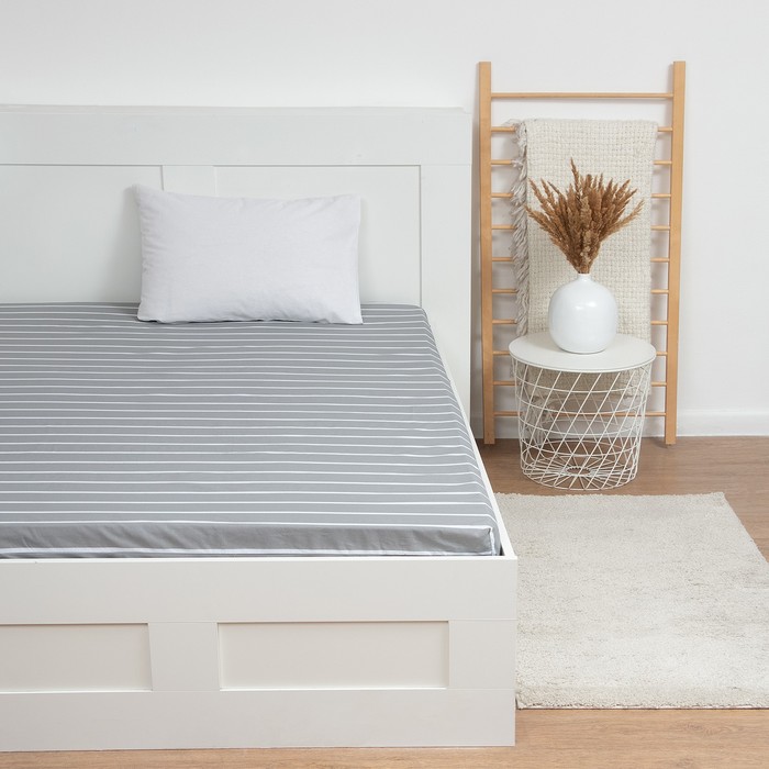 Простыня на резинке 1.5-спальная «Этель» Gray stripes, 140×200+25 см, поплин - Фото 1