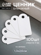 Ценники на верёвке, 100 шт. отверстие 3 мм, 1.3×2.6 см, белый - Фото 1