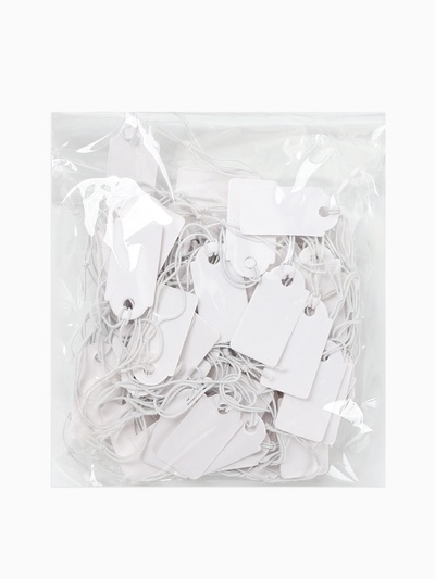 Ценники на верёвке, 100 шт. отверстие 3 мм, 1.3×2.6 см, белый