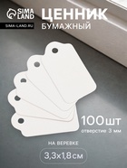 Ценники на верёвке, 100 шт. отверстие 3 мм, 3.3×1.8 см, белый - Фото 1