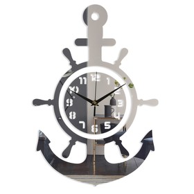 Часы-наклейка, серия: DIY, 'Якорь', 45 х 31 см, 1 АА, серебро