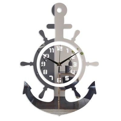 Часы-наклейка, серия: DIY, "Якорь", 45 х 31 см, 1 АА, серебро