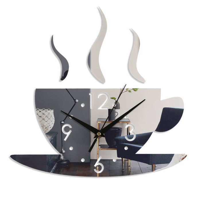 Часы-наклейка, серия: DIY, &quot;Аромат кофе&quot;, 28 х 28 см, 1 АА, серебро