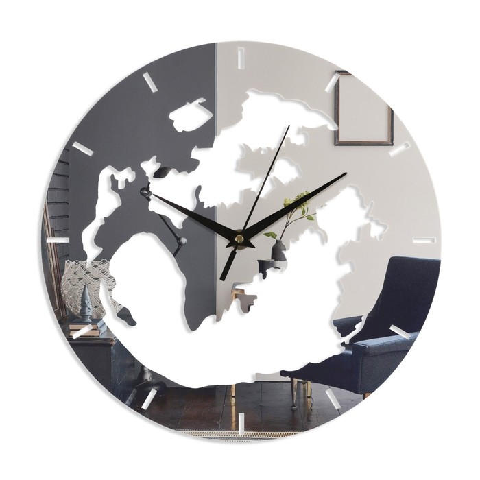 Часы-наклейка, серия: DIY, "Земля", d-29 см, 1 АА, серебро