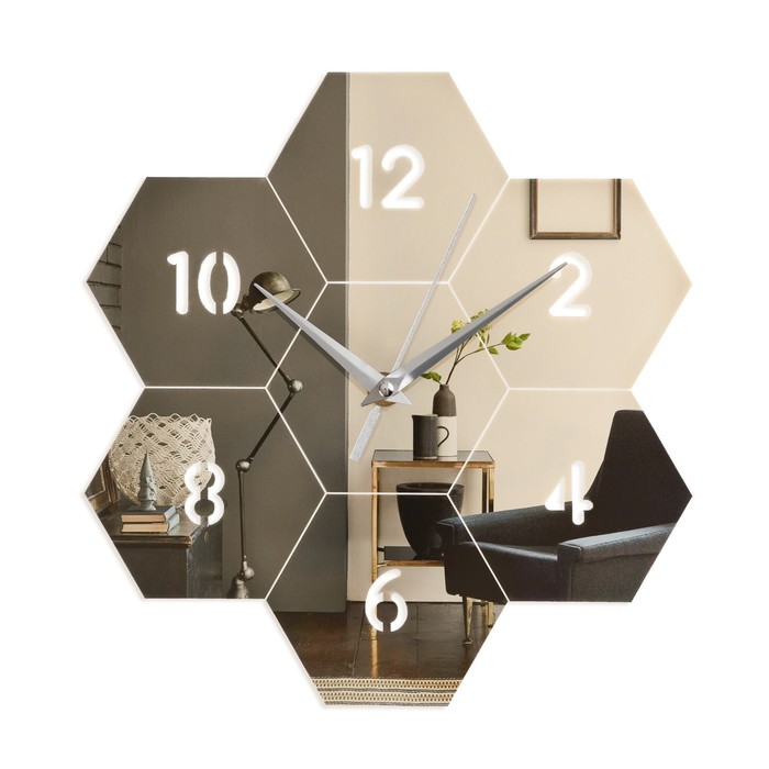 Часы-наклейка, серия: DIY, "Соты", 27 х 26 см, сота 10.2 х 8.9 см, 1 АА, золото - фото 1898832052