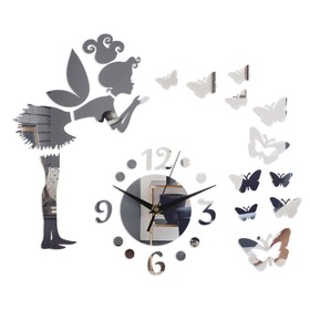 Часы-наклейка 'Фея с бабочками', 60 х 60 см, 1 АА, серебро