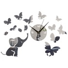 Часы-наклейка, серия: DIY, "Слоник с бабочками", часы 10 х 10 см, композиция 30 х 55 см, 1 ААА, сере - фото 3034654