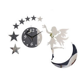 Часы-наклейка, серия: DIY, 'Фея на луне', 38.5 х 55 см, 1 АА, серебро