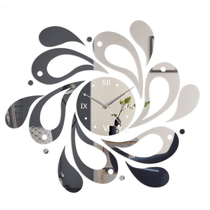 Часы-наклейка "Капли", 45 х 45 см, 1 АА, серебро - фото 1897356976