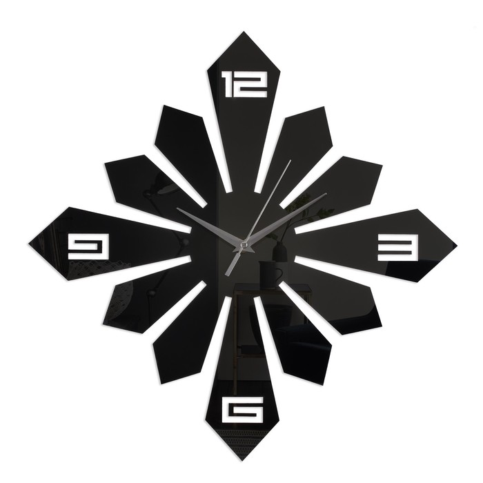 Часы-наклейка, серия: DIY, "Геометрическое солнце", 40 х 40 см, 1 АА, черные